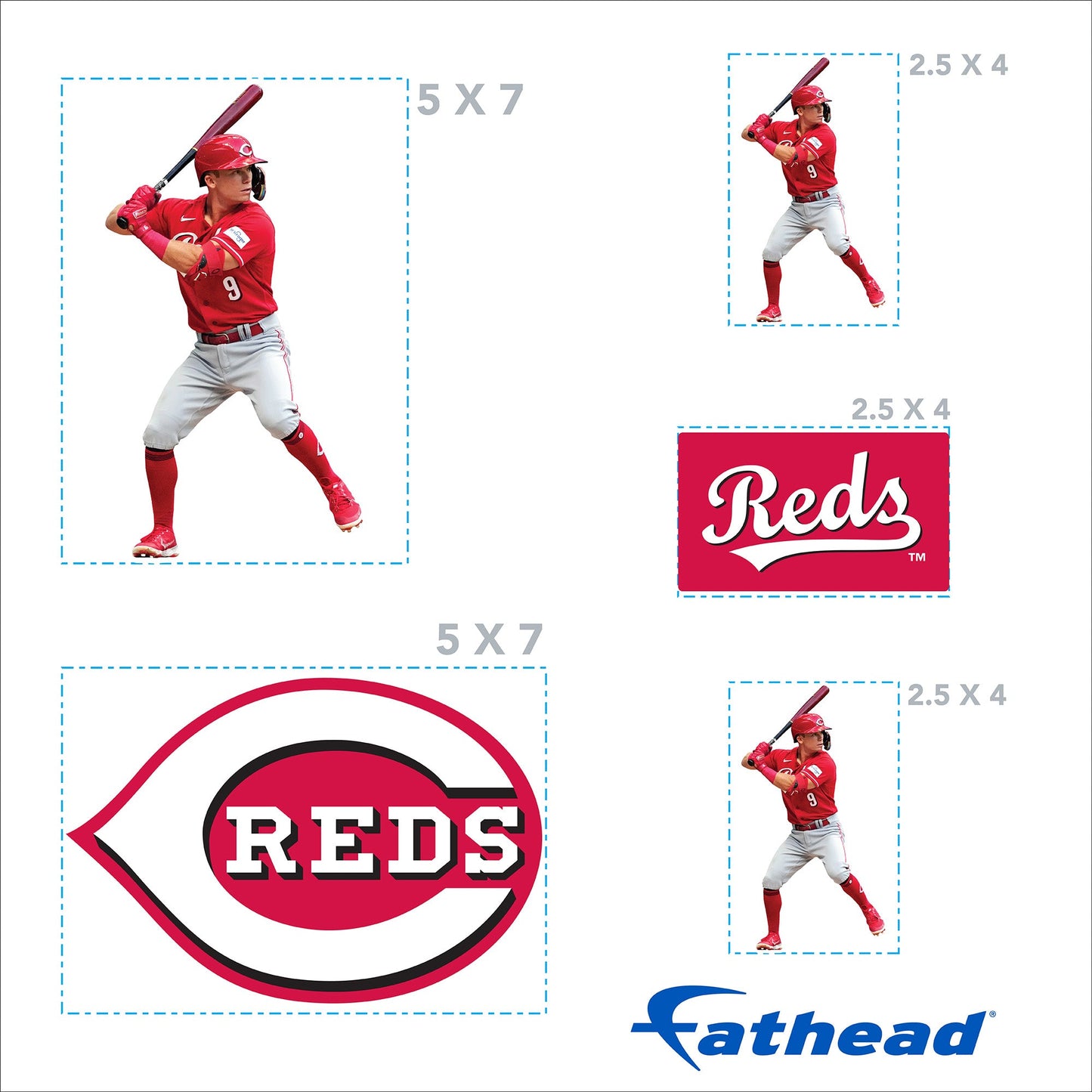 Matt McLain - 5 Minis (Mixed Sizes) - Official MLB - Cincinnati Reds - Reusable Vinyl Decals