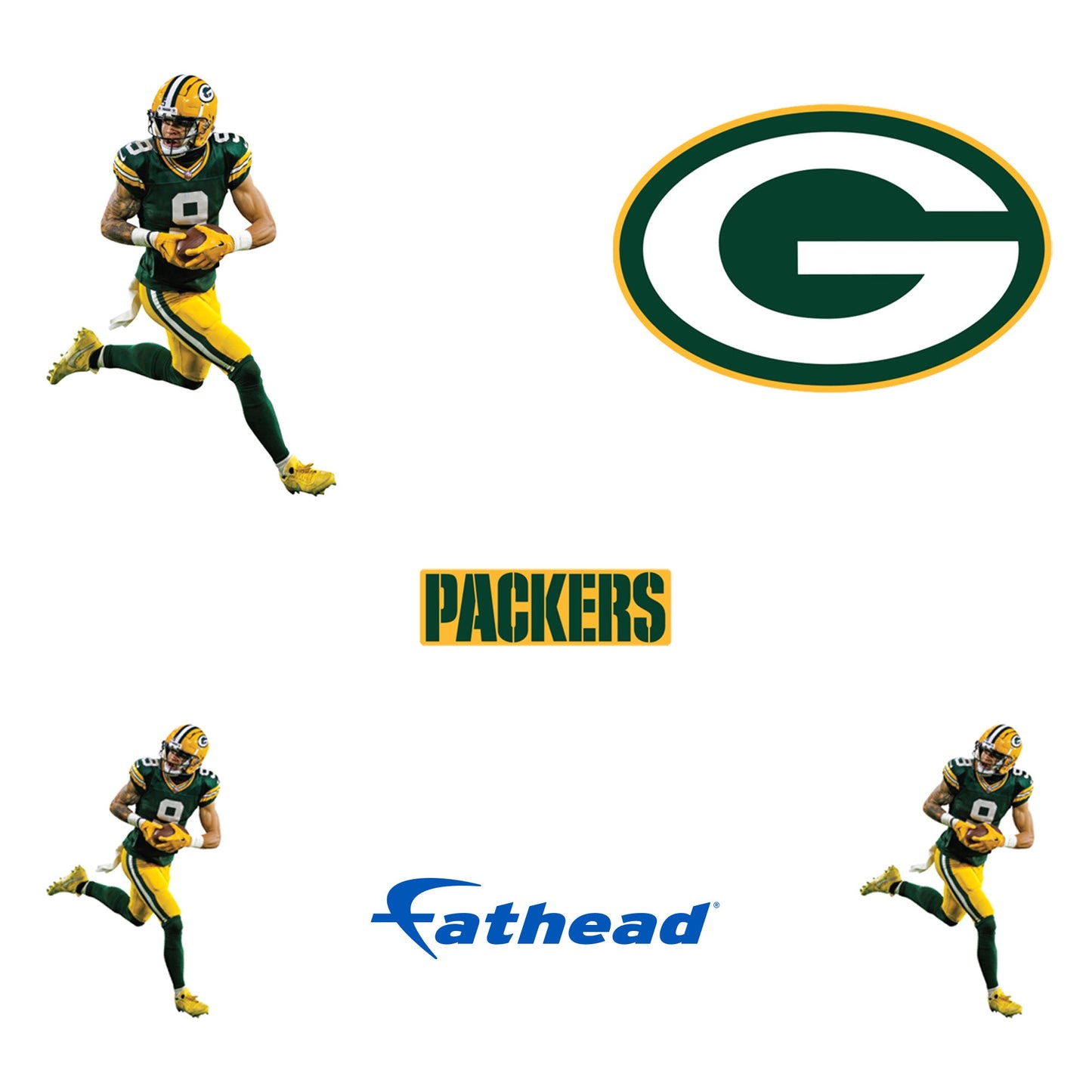 Christian Watson - 5 Minis (Mixed Sizes) - Official NFL - Green Bay Packers - Reusable Vinyl Decals