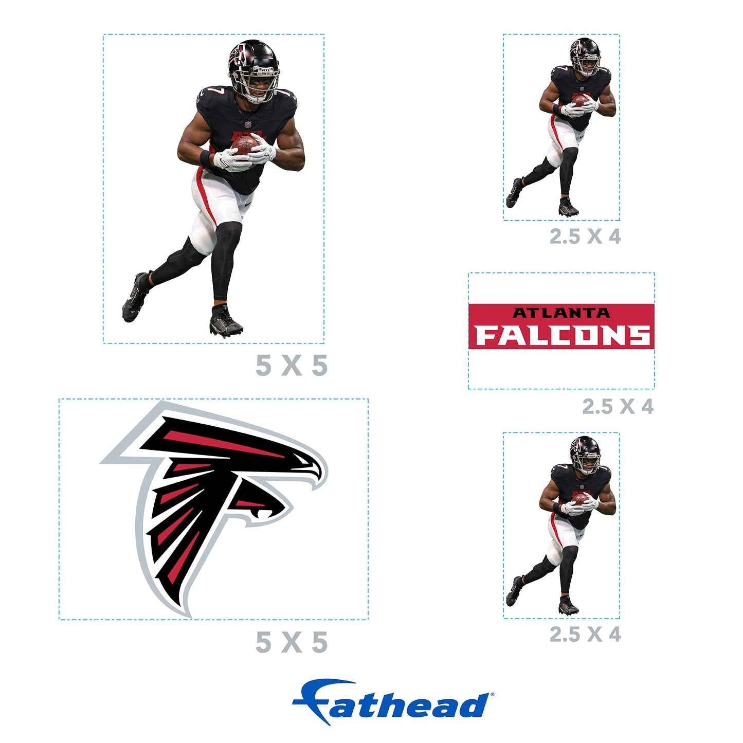 Bijan Robinson - 5 Minis (Mixed Sizes) - Official NFL - Atlanta Falcons - Reusable Vinyl Decals
