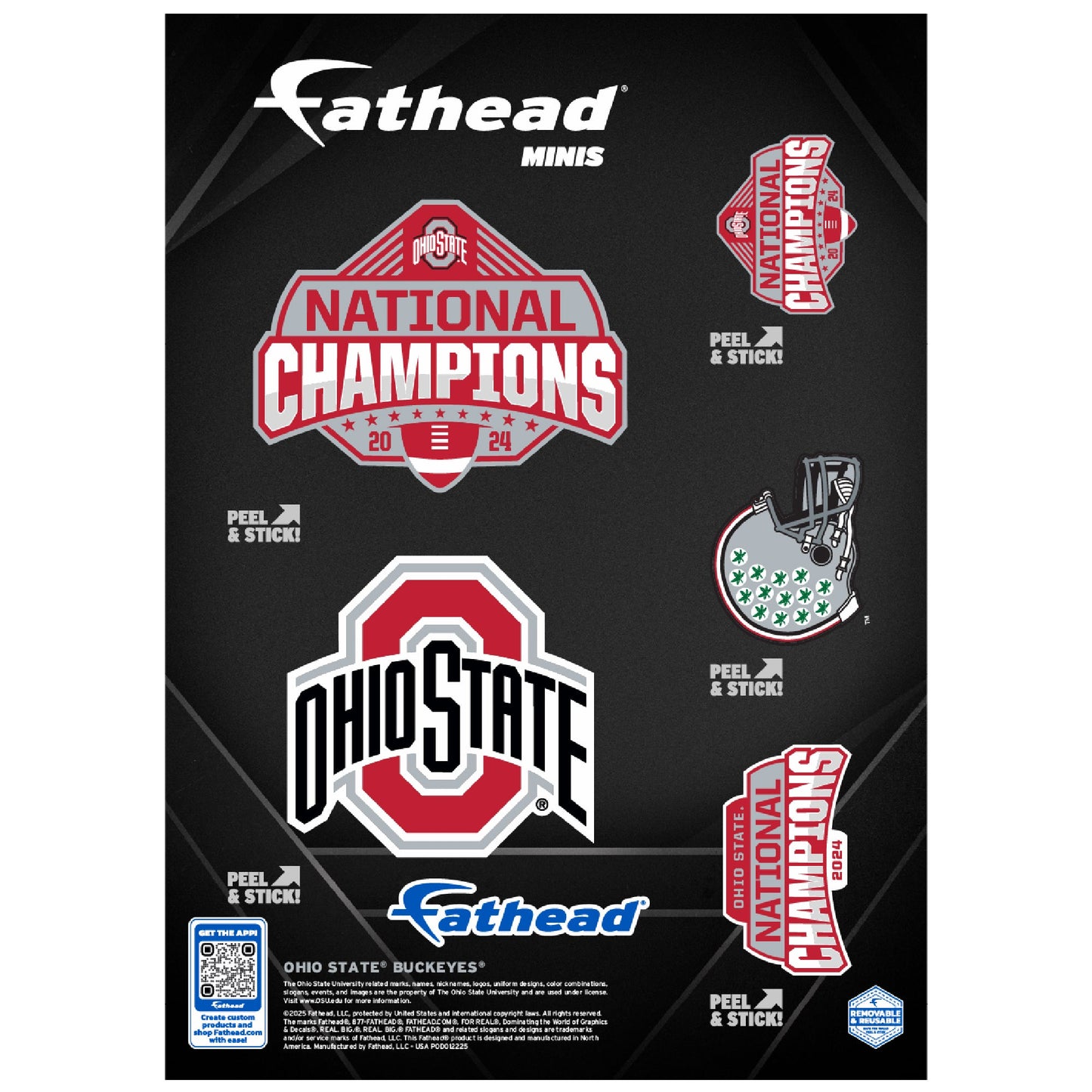 2024 National Football Champions - Logo Minis - Official NCAA - Ohio State Buckeyes - Reusable Vinyl Decals
