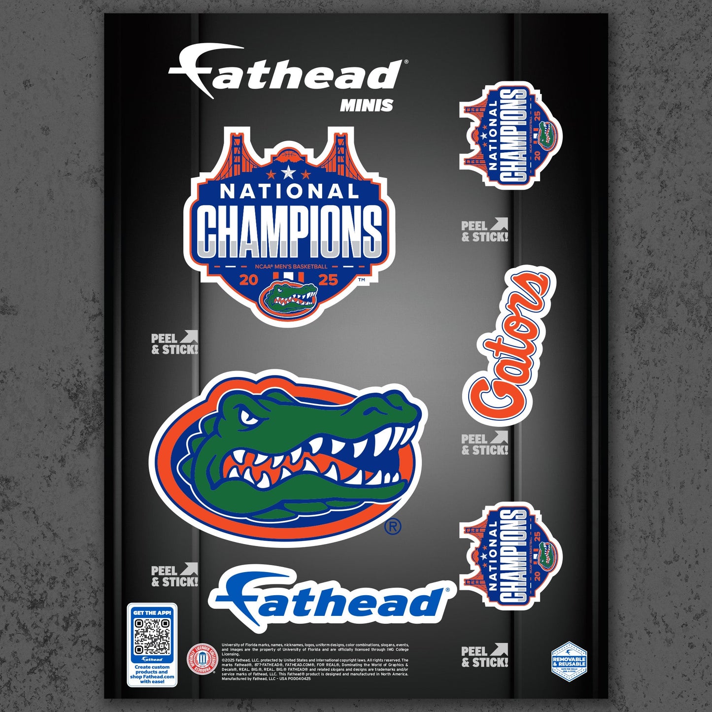 2025 Men's Basketball Champions Logos - 5 Minis Collection (Mixed Sizes) - Official NCAA - Florida Gators - Reusable Vinyl Decals