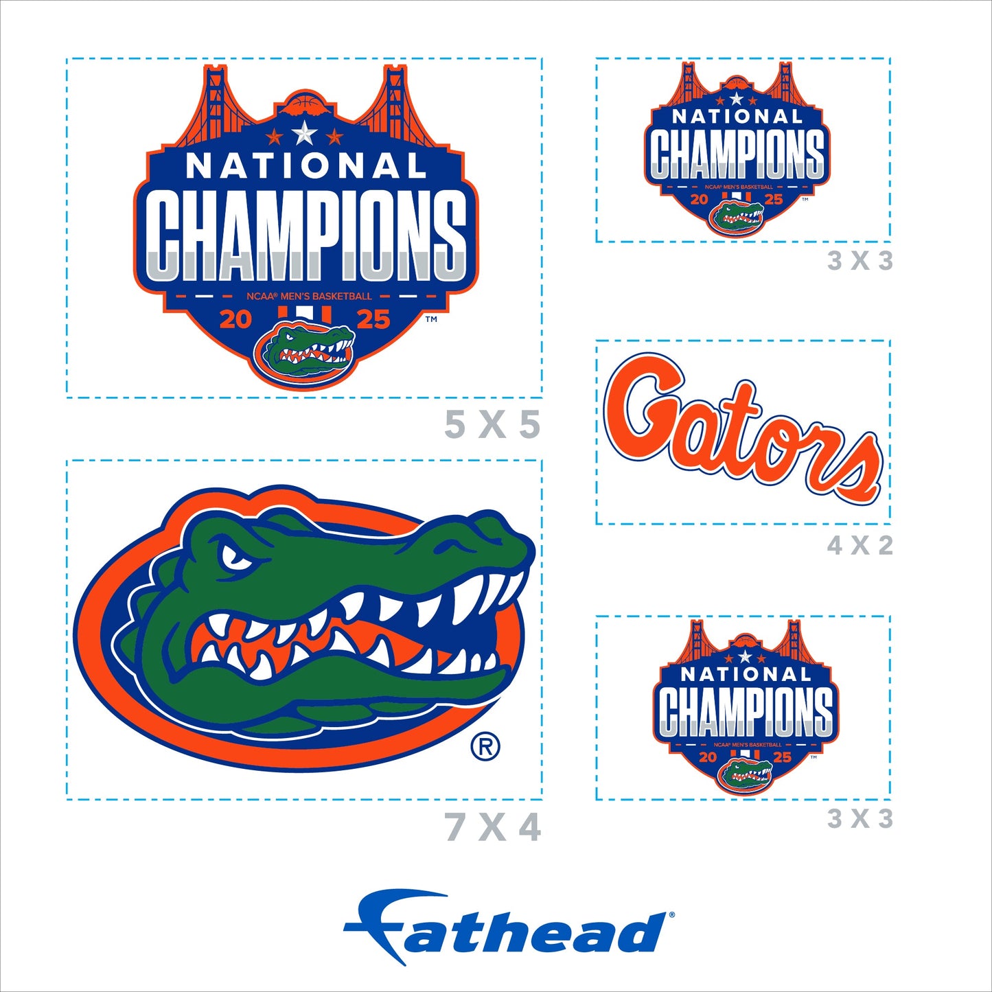 2025 Men's Basketball Champions Logos - 5 Minis Collection (Mixed Sizes) - Official NCAA - Florida Gators - Reusable Vinyl Decals