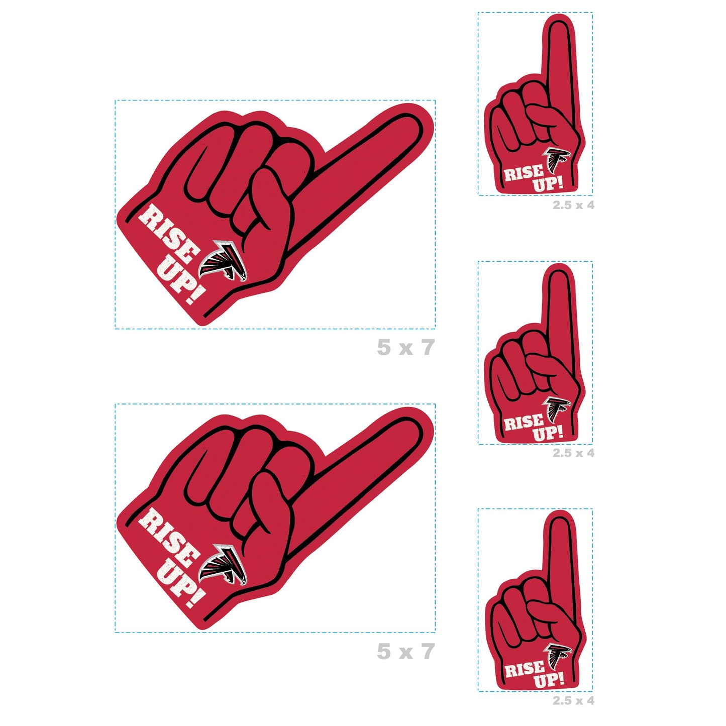 Atlanta Falcons - 4 Foam Finger Minis (Mixed Sizes) - Official NFL - Reusable Vinyl Decals