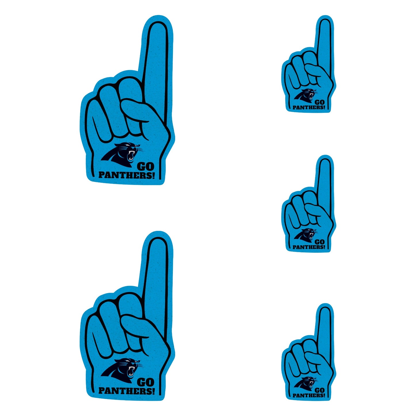 Carolina Panthers - 4 Foam Finger Minis (Mixed Sizes) - Official NFL - Reusable Vinyl Decals