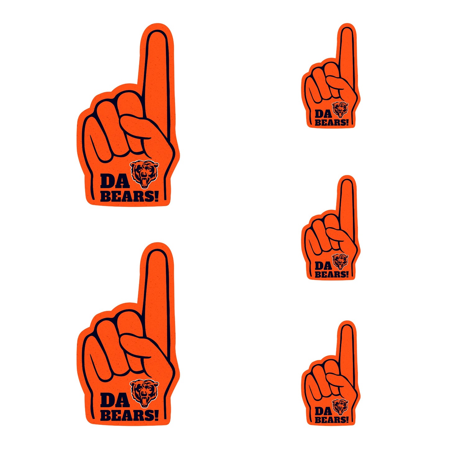 Chicago Bears - 5 Foam Finger Minis (Mixed Sizes) - Official NFL - Reusable Vinyl Decals