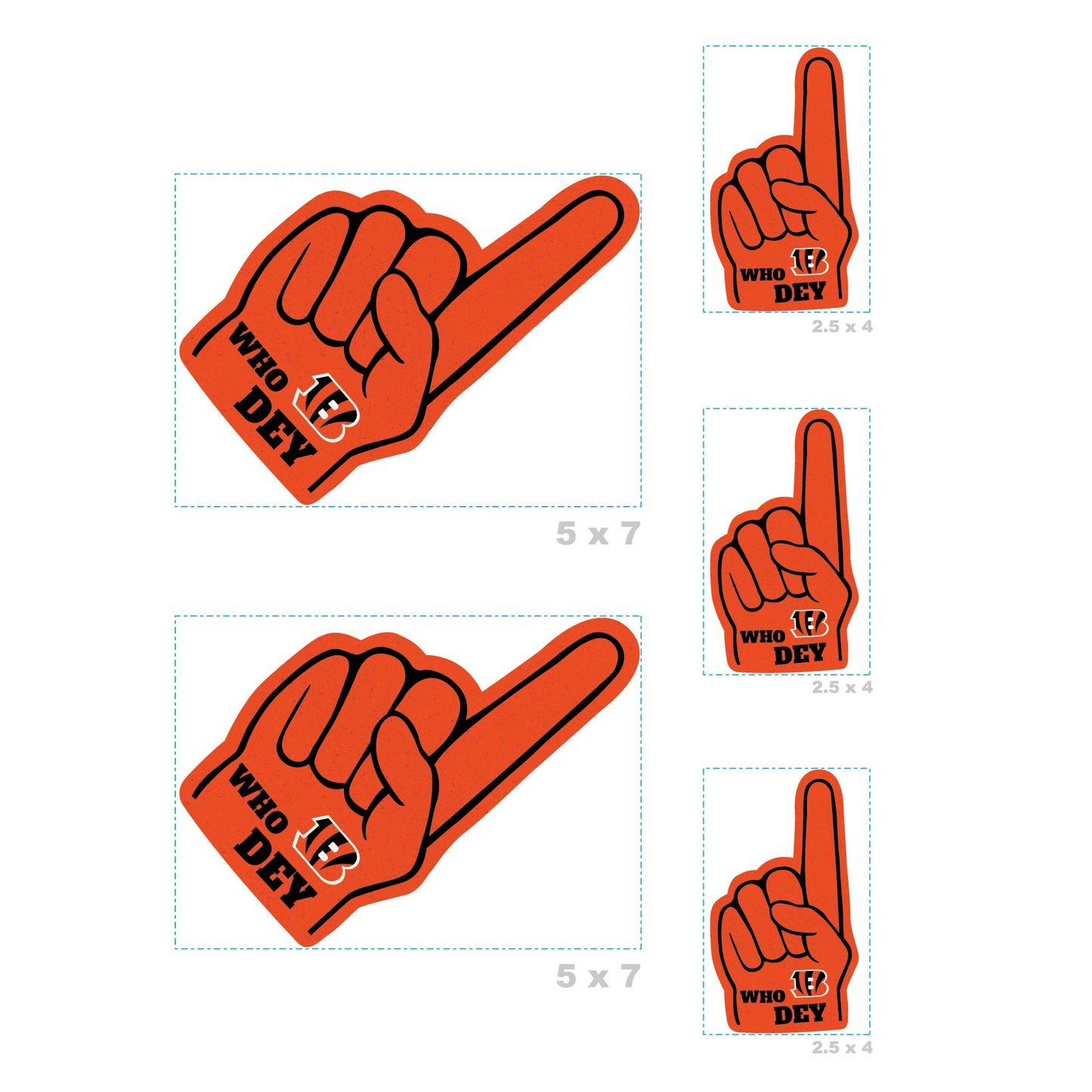Cincinnati Bengals - 4 Foam Finger Minis (Mixed Sizes) - Official NFL - Reusable Vinyl Decals