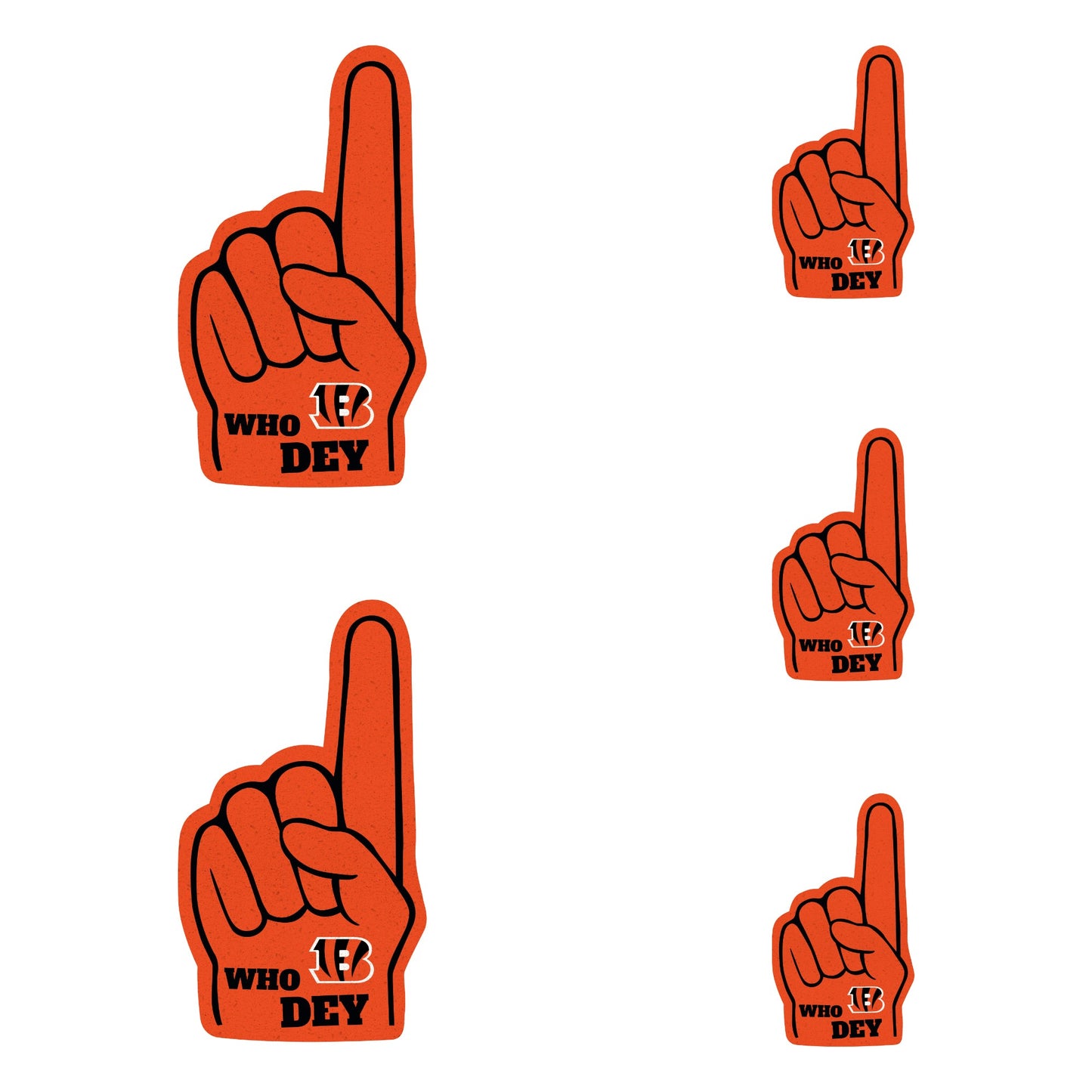 Cincinnati Bengals - 4 Foam Finger Minis (Mixed Sizes) - Official NFL - Reusable Vinyl Decals