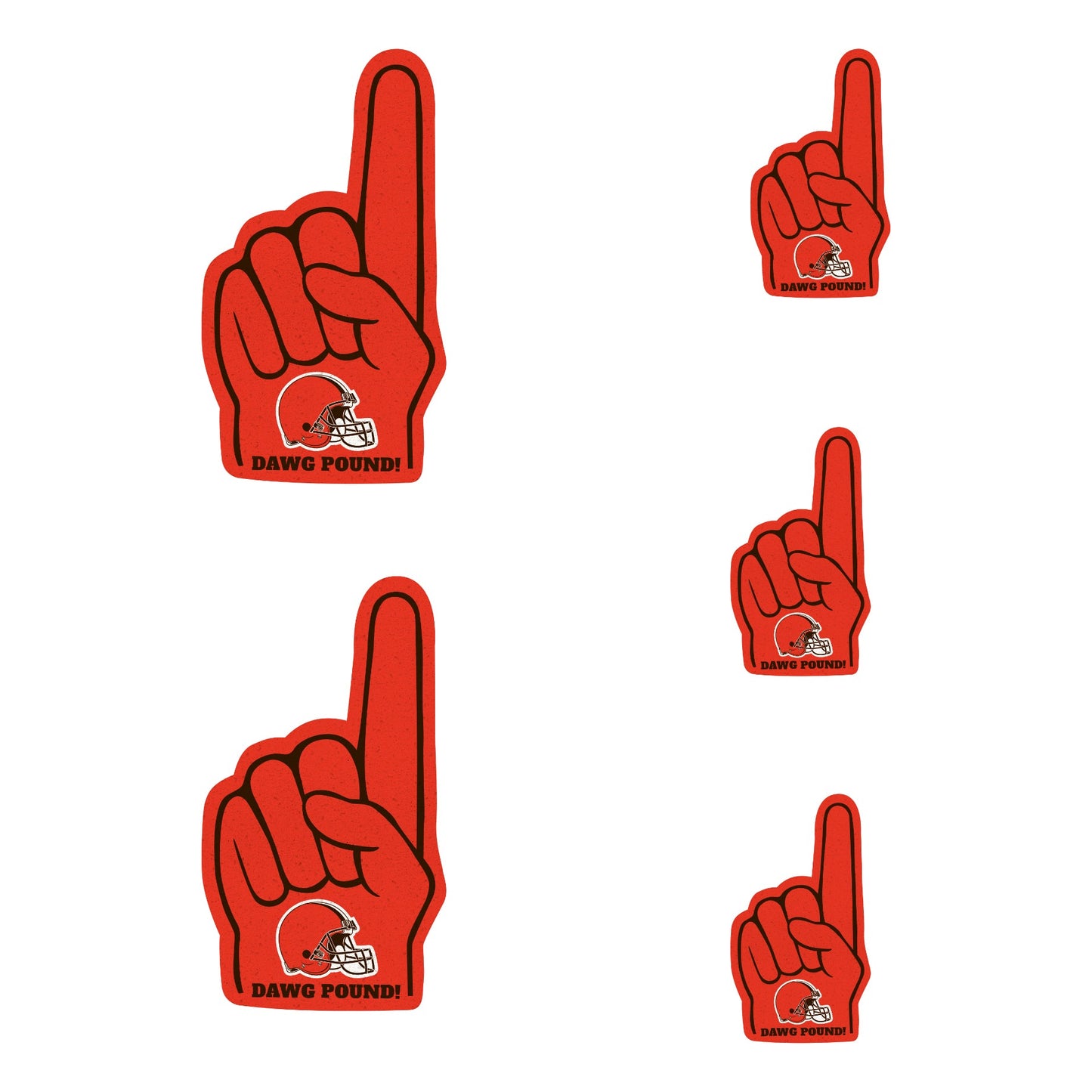Cleveland Browns - 4 Foam Finger Minis (Mixed Sizes) - Official NFL - Reusable Vinyl Decals
