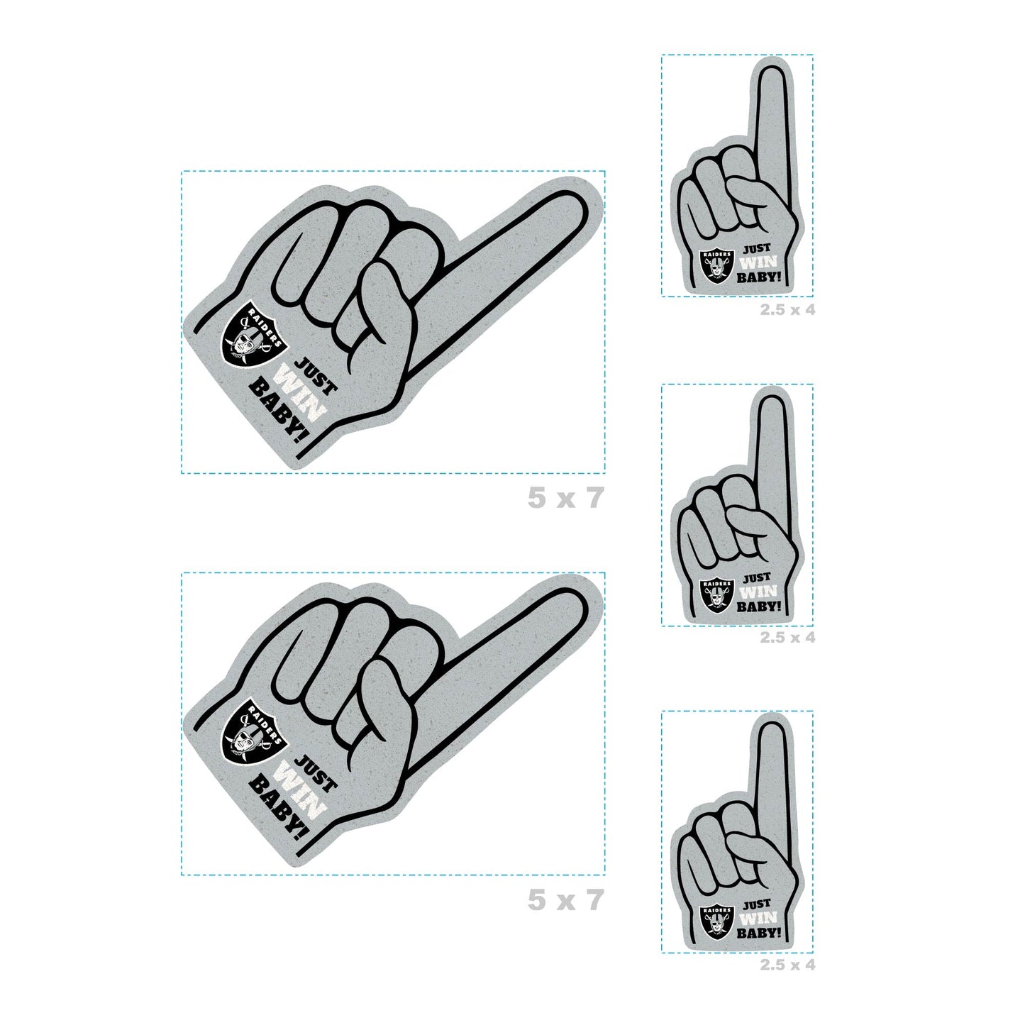 Las Vegas Raiders - 4 Foam Finger Minis (Mixed Sizes) - Official NFL - Reusable Vinyl Decals