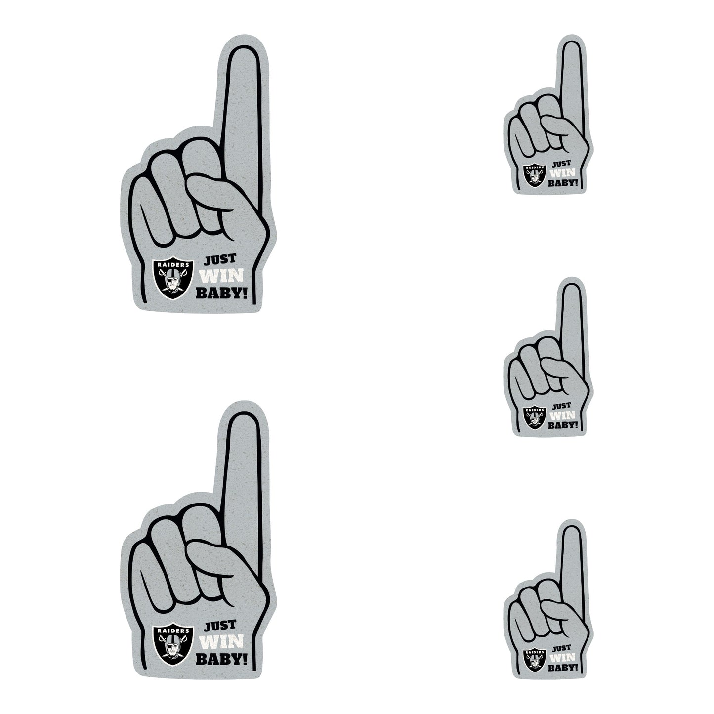 Las Vegas Raiders - 4 Foam Finger Minis (Mixed Sizes) - Official NFL - Reusable Vinyl Decals