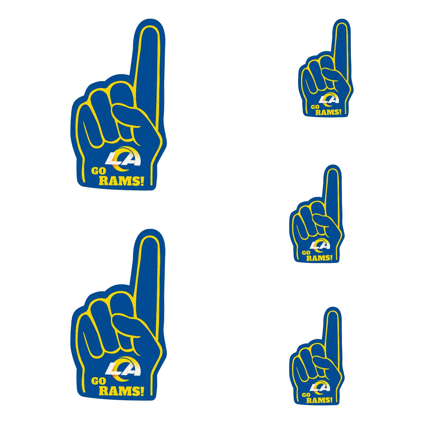 Los Angeles Rams - 4 Foam Finger Minis (Mixed Sizes) - Official NFL - Reusable Vinyl Decals