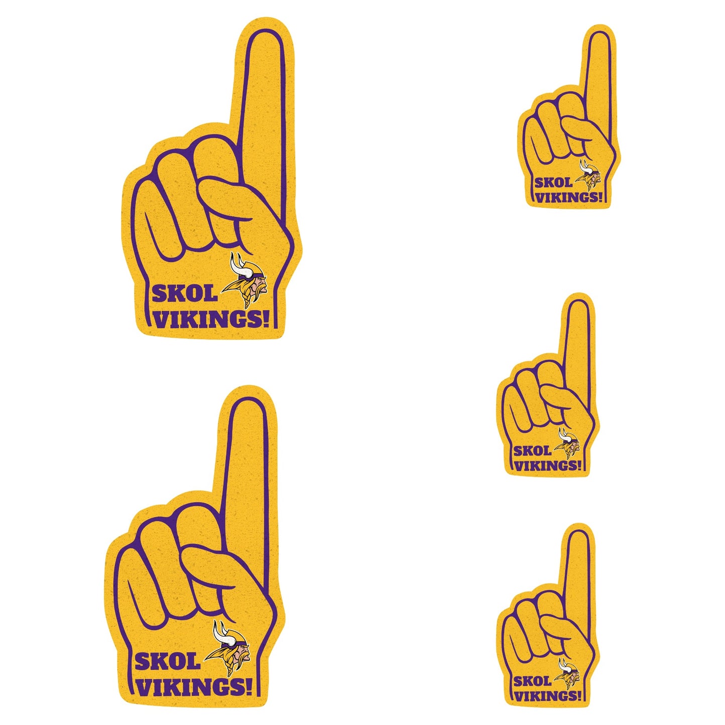 Minnesota Vikings - 4 Foam Finger Minis (Mixed Sizes) - Official NFL - Reusable Vinyl Decals