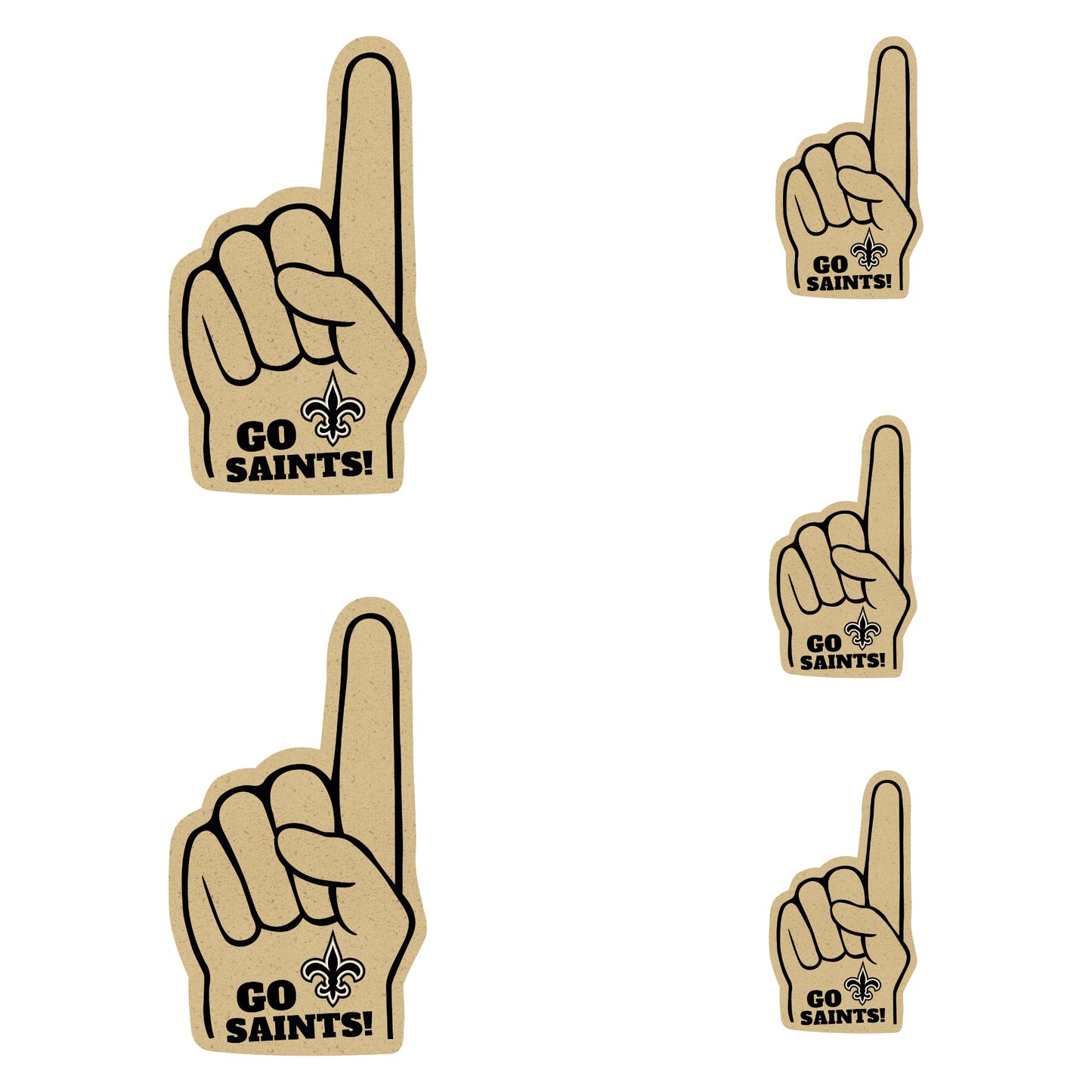 New Orleans Saints - 4 Foam Finger Minis (Mixed Sizes) - Official NFL - Reusable Vinyl Decals