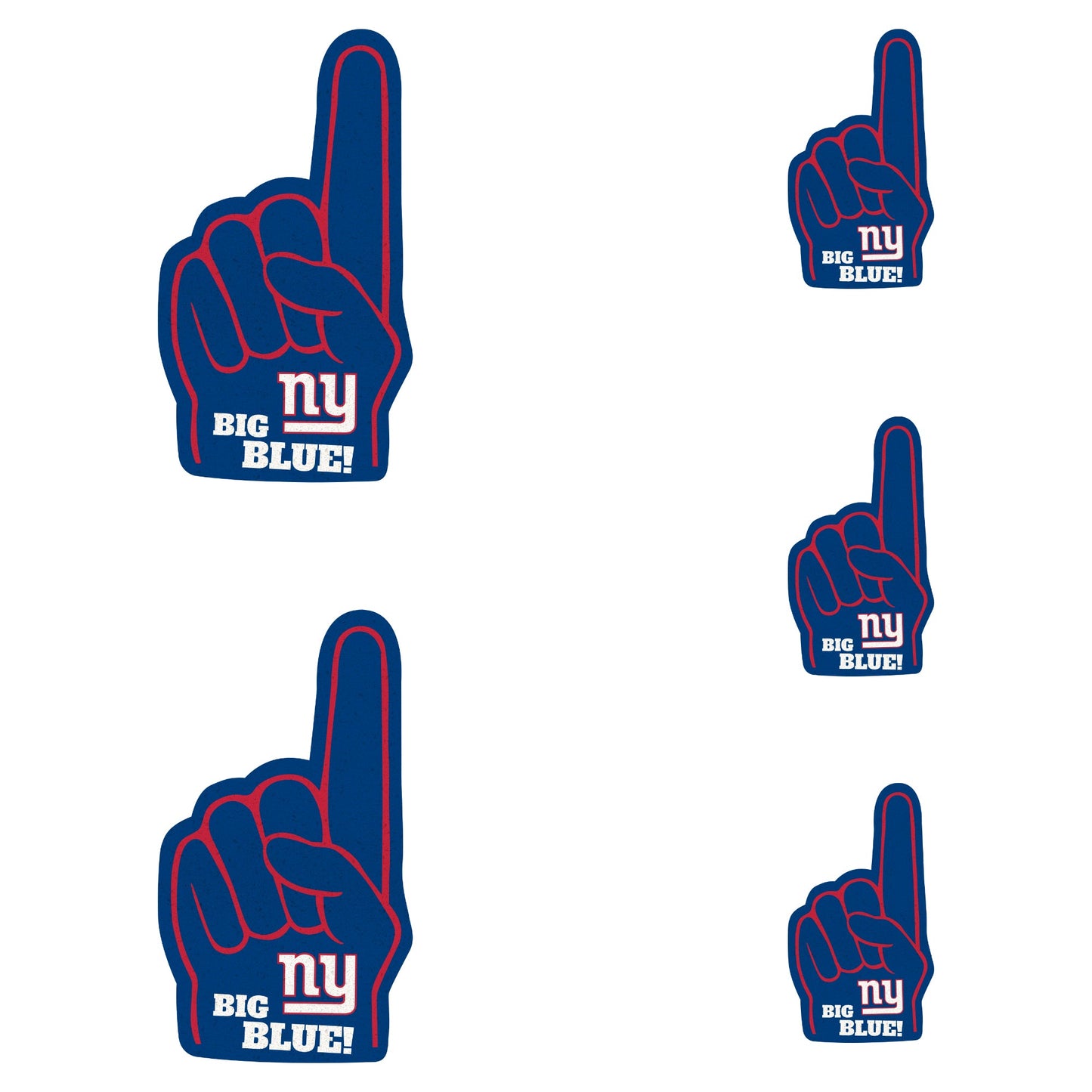 New York Giants - 4 Foam Finger Minis (Mixed Sizes) - Official NFL - Reusable Vinyl Decals