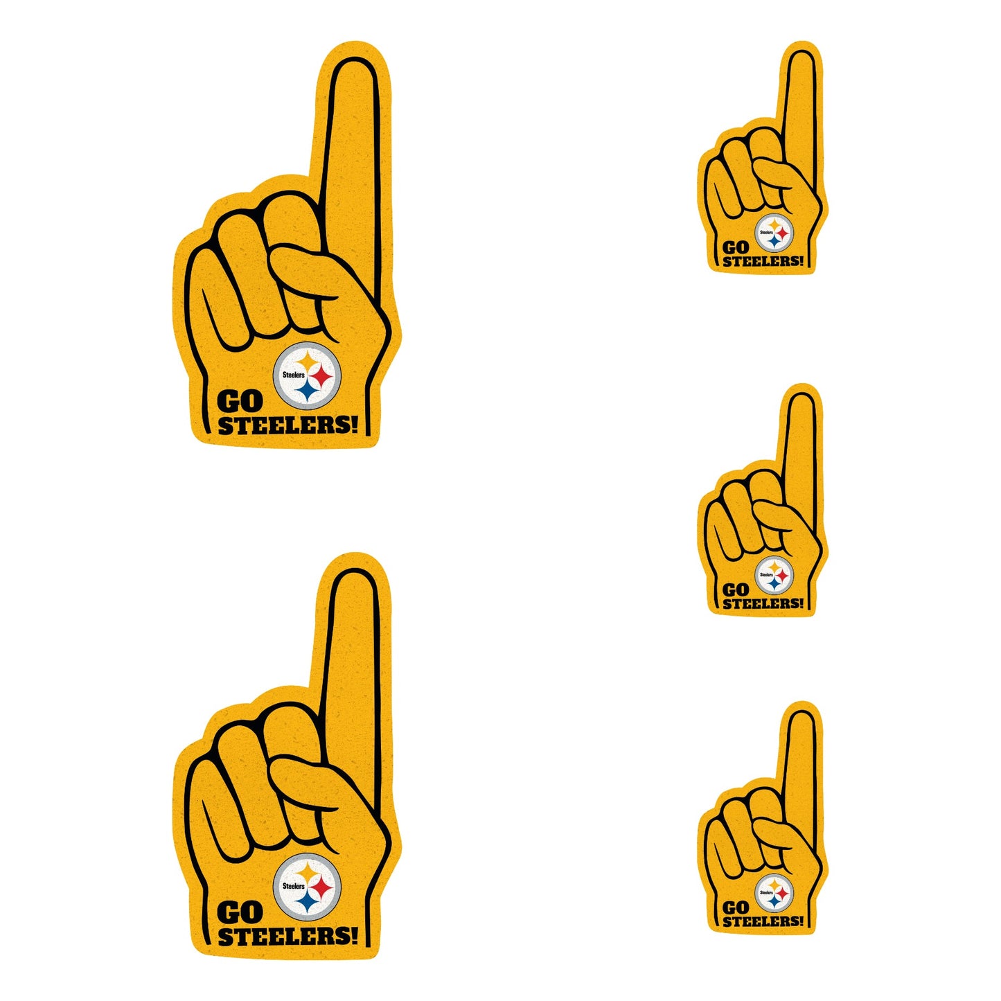 Pittsburgh Steelers - 4 Foam Finger Minis (Mixed Sizes) - Official NFL - Reusable Vinyl Decals