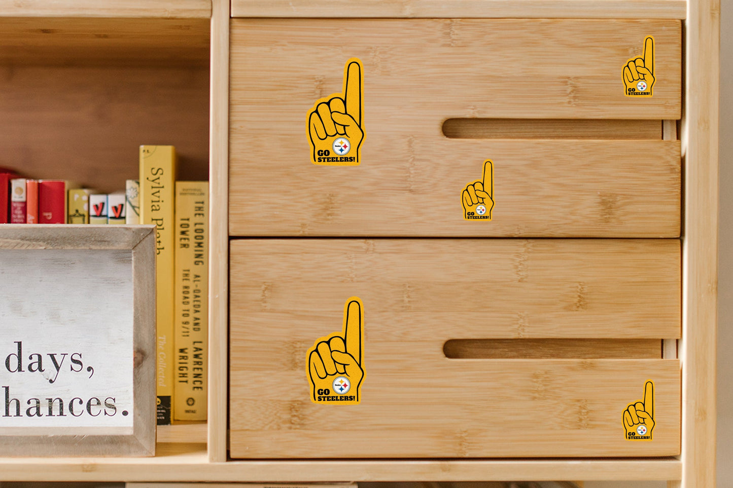 Pittsburgh Steelers - 4 Foam Finger Minis (Mixed Sizes) - Official NFL - Reusable Vinyl Decals