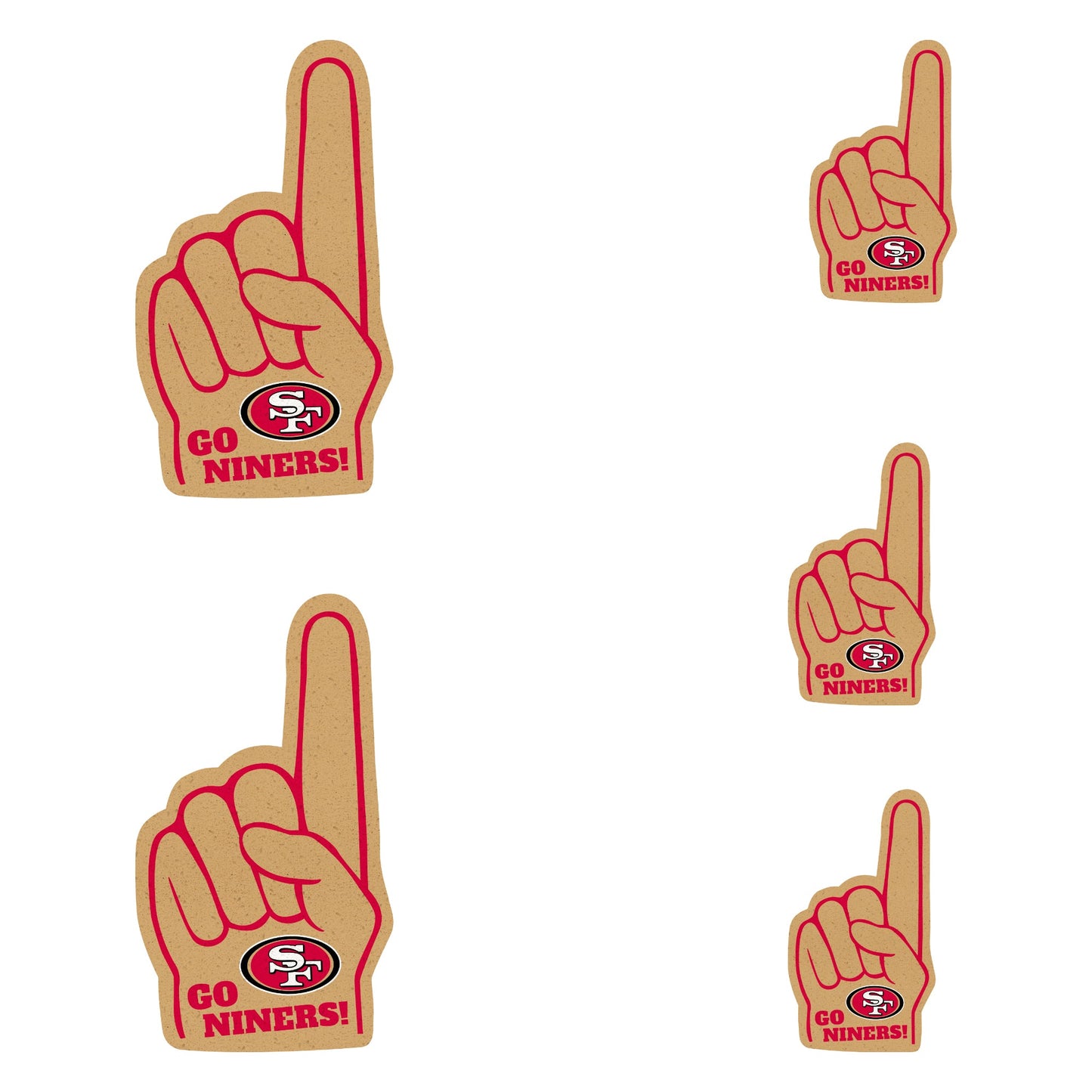 San Francisco 49ers - 4 Foam Finger Minis (Mixed Sizes) - Official NFL - Reusable Vinyl Decals