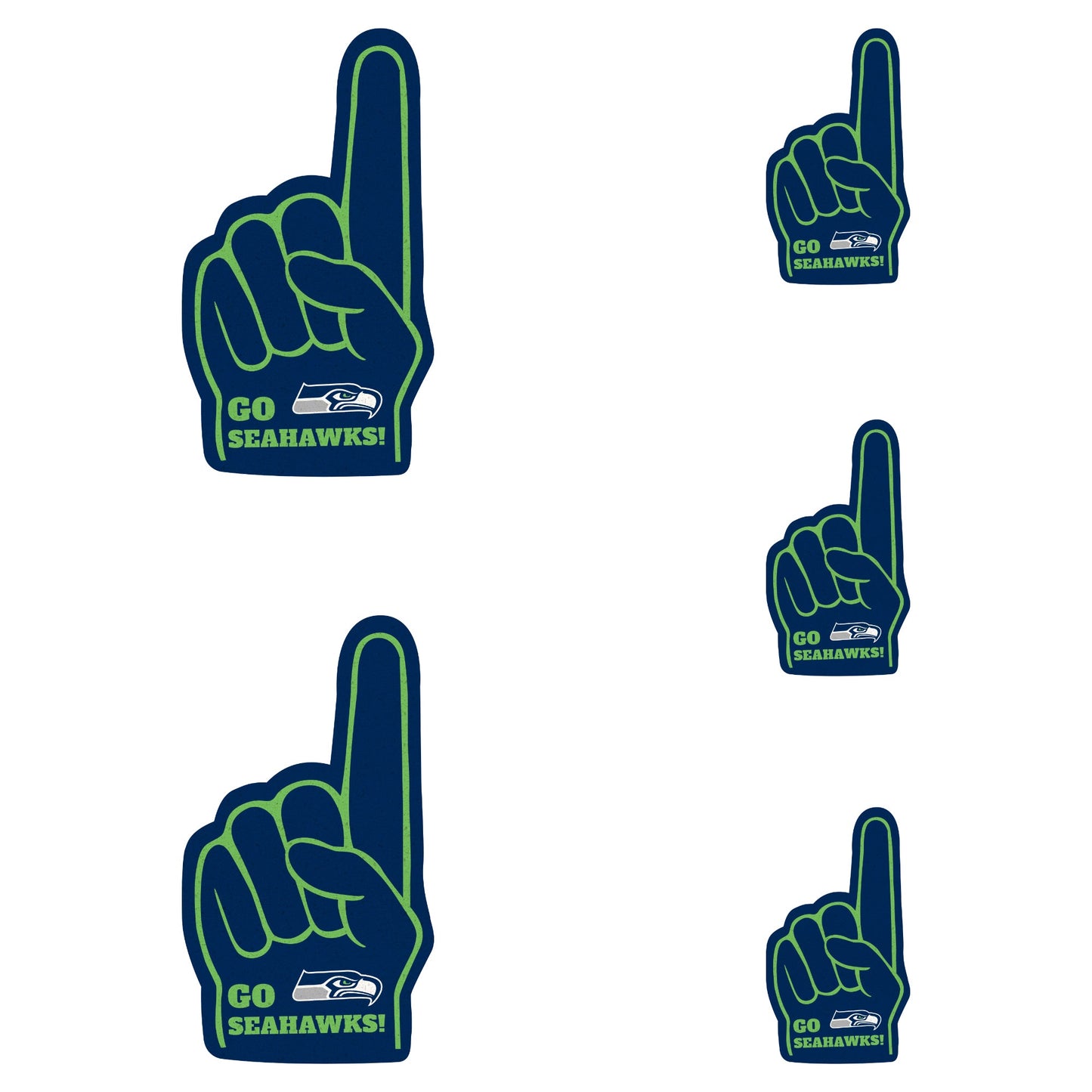 Seattle Seahawks - 4 Foam Finger Minis (Mixed Sizes) - Official NFL - Reusable Vinyl Decals