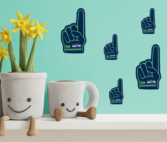 Seattle Seahawks - 4 Foam Finger Minis (Mixed Sizes) - Official NFL - Reusable Vinyl Decals