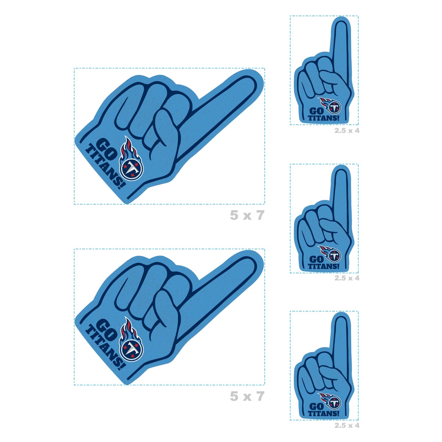 Tennessee Titans - 4 Foam Finger Minis (Mixed Sizes) - Official NFL - Reusable Vinyl Decals