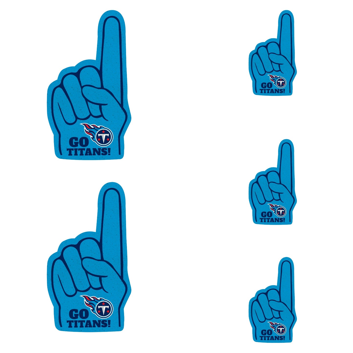 Tennessee Titans - 4 Foam Finger Minis (Mixed Sizes) - Official NFL - Reusable Vinyl Decals