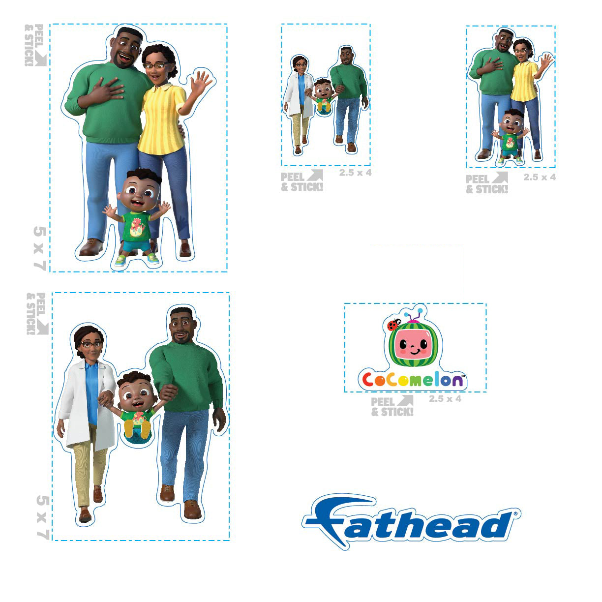 Cody - 5 Family Minis (Mixed Sizes) - Official CoComelon - Family - Reusable Vinyl Decals
