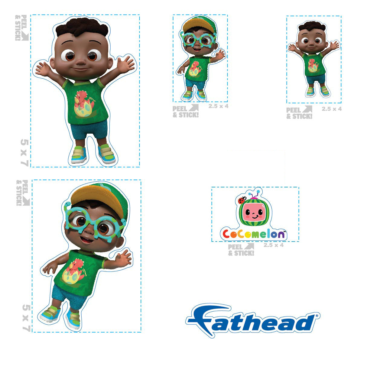 Cody - 5 Character Minis (Mixed Sizes) - Official CoComelon - Reusable Vinyl Decals