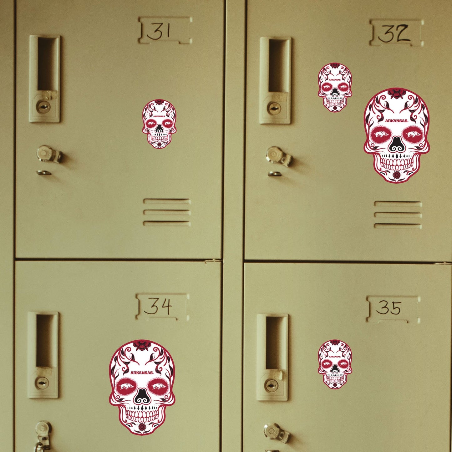 Arkansas Razorbacks - 5 Sugar Skull Logo Minis (Mixed Sizes) - Official NCAA - Reusable Vinyl Decals