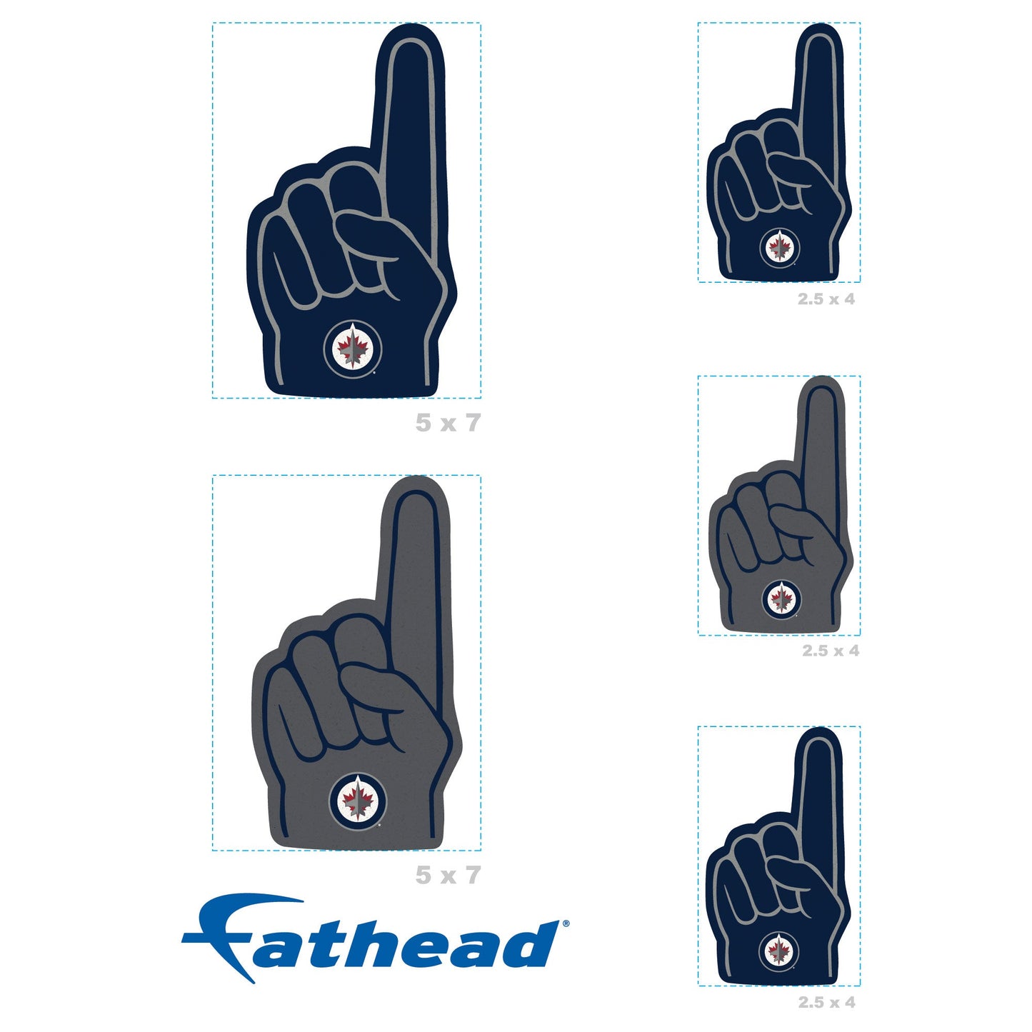 Winnipeg Jets - 4 Foam Finger Minis (Mixed Sizes) - Official NHL - Reusable Vinyl Decals