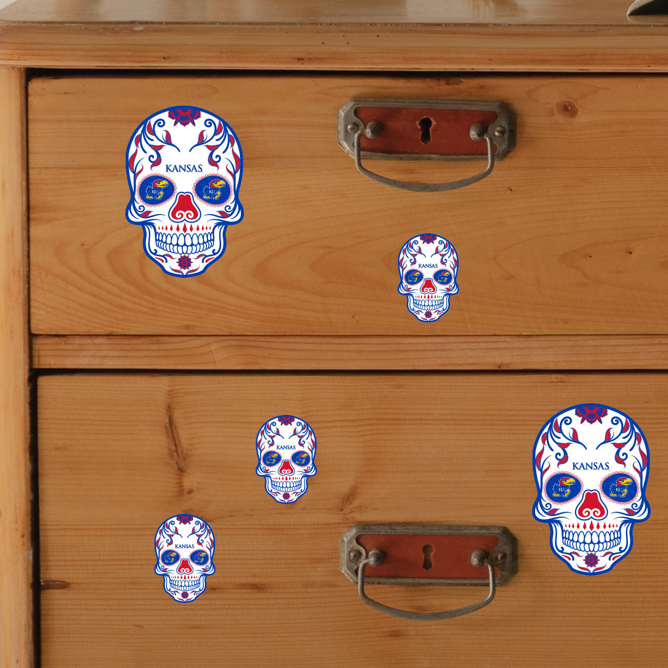 Kansas Jayhawks - 5 Sugar Skull Logo Minis (Mixed Sizes) - Official NCAA - Reusable Vinyl Decals