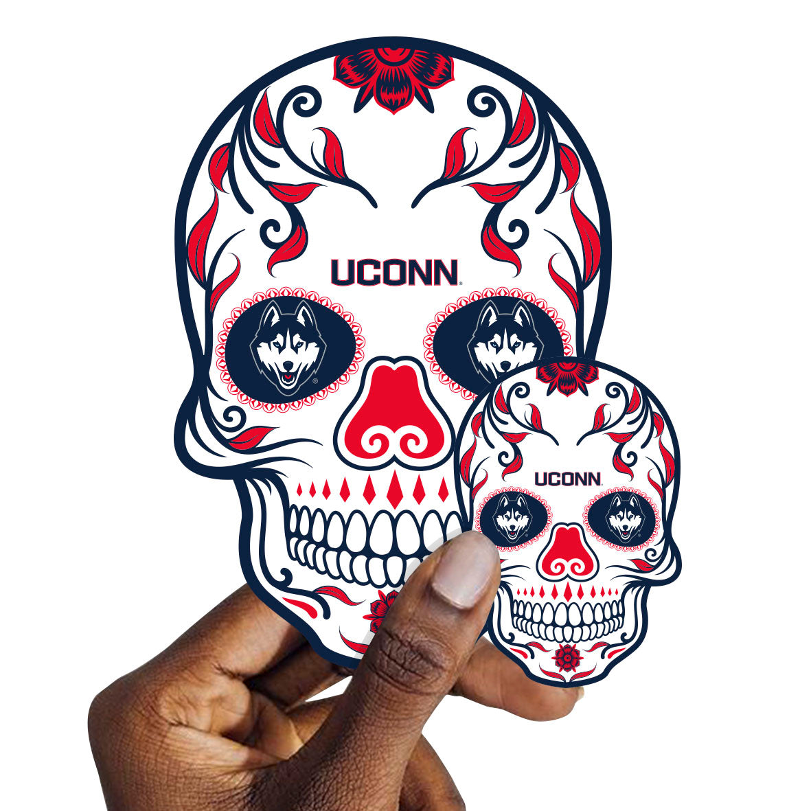 UConn Huskies - 5 Sugar Skull Logo Minis (Mixed Sizes) - Official NCAA - Reusable Vinyl Decals