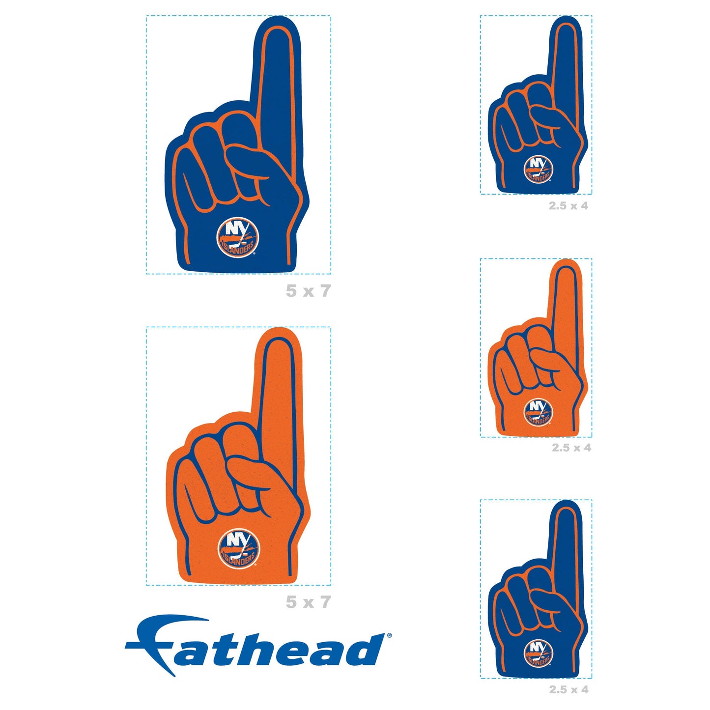 New York Islanders - 4 Foam Finger Minis (Mixed Sizes) - Official NHL - Reusable Vinyl Decals