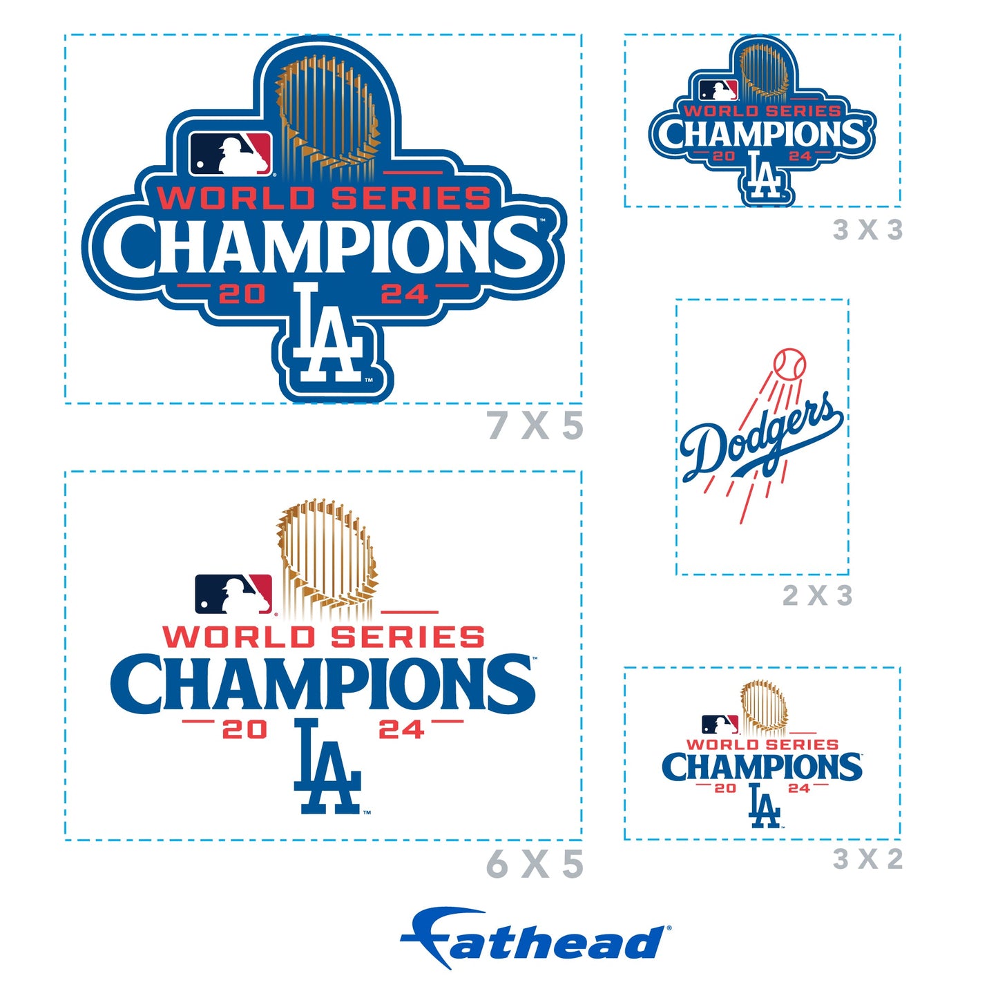 Los Angeles Dodgers - 5 Logo Minis (Mixed Sizes) - Official MLB - 2024 World Series Champions - Reusable Vinyl Decals