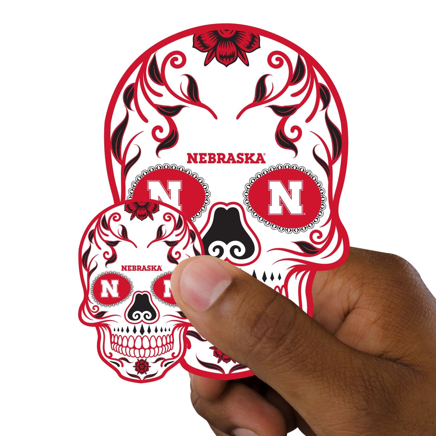 Nebraska Cornhuskers - 5 Sugar Skull Logo Minis (Mixed Sizes) - Official NCAA - Reusable Vinyl Decals