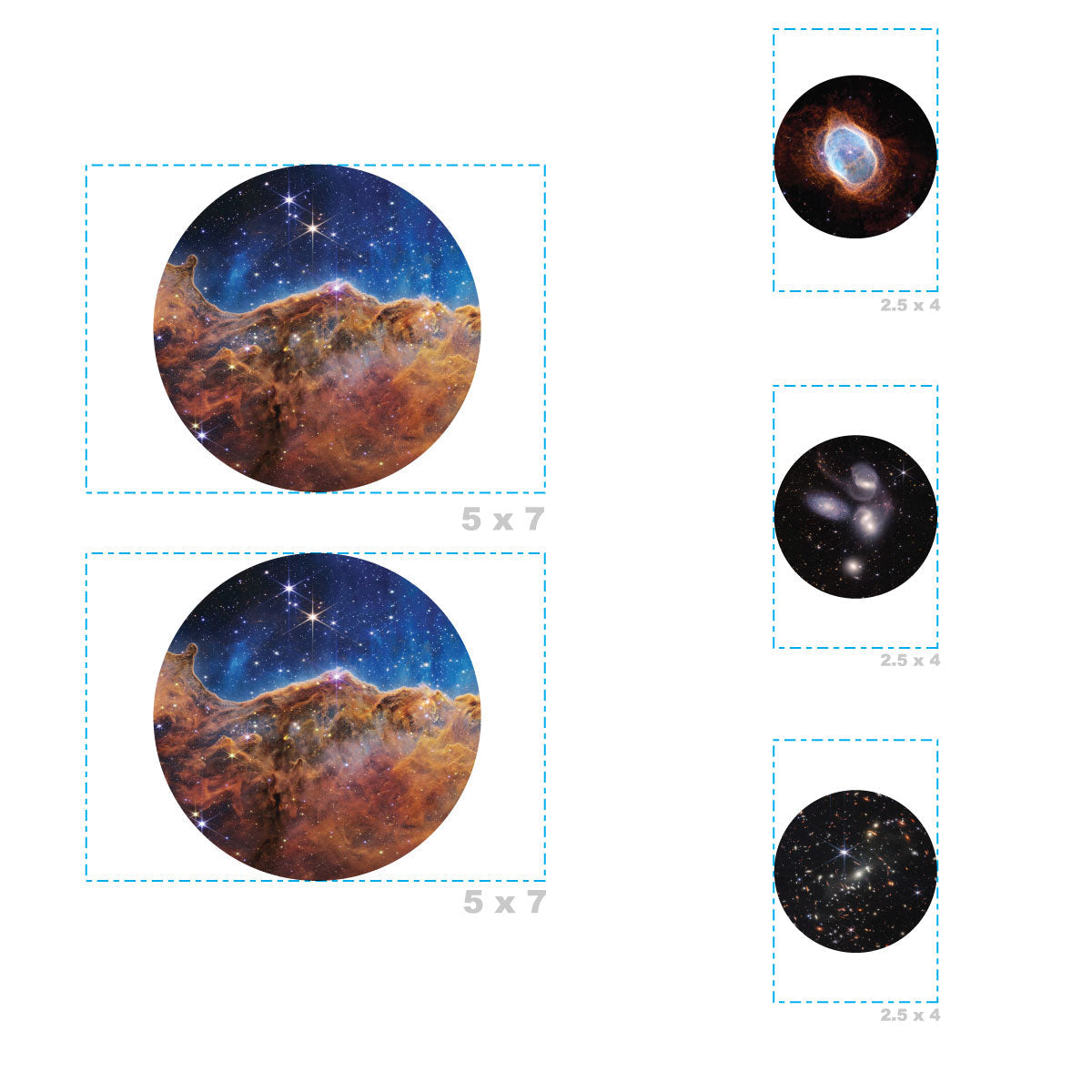 NASA - 5 Circle Minis (Mixed Sizes) - Official NASA - James Webb Space Telescope - Reusable Vinyl Decals