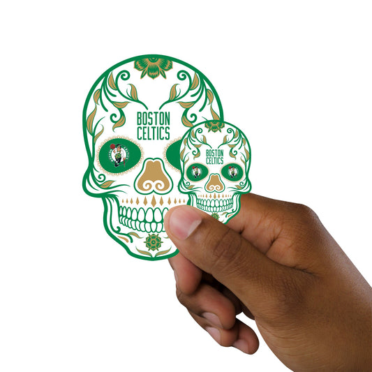 Boston Celtics - 5 Sugar Skull Logo Minis (Mixed Sizes) - Official NBA - Reusable Vinyl Decals