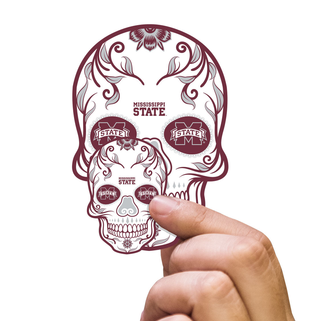 Mississippi State Bulldogs - 5 Sugar Skull Logo Minis (Mixed Sizes) - Official NCAA - Reusable Vinyl Decals