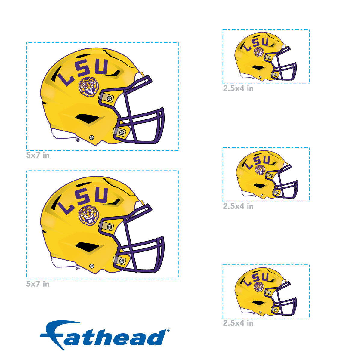 LSU Tigers - 5 Helmet Minis (Mixed Sizes) - Official NCAA - Reusable Vinyl Decals