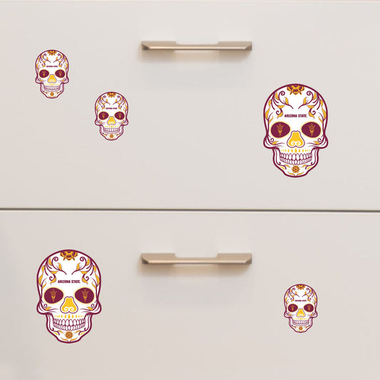 Arizona State Sun Devils - 5 Sugar Skull Logo Minis (Mixed Sizes) - Official NCAA - Reusable Vinyl Decals