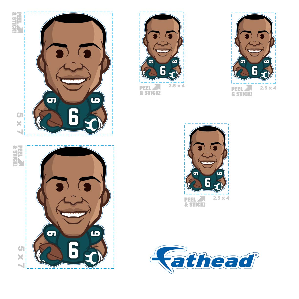 DeVonta Smith - 5 Emoji Minis (Mixed Sizes) - Official NFLPA - Philadelphia Eagles - Reusable Vinyl Decals