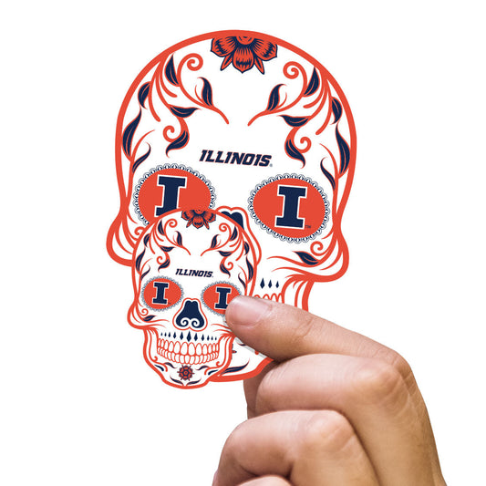 Illinois Fighting Illini - 5 Sugar Skull Logo Minis (Mixed Sizes) - Official NCAA - Reusable Vinyl Decals