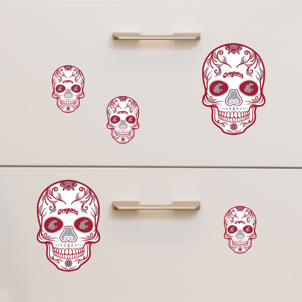 Washington State Cougars - 5 Sugar Skull Logo Minis (Mixed Sizes) - Official NCAA - Reusable Vinyl Decals