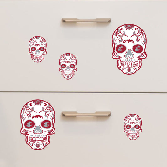 Washington State Cougars - 5 Sugar Skull Logo Minis (Mixed Sizes) - Official NCAA - Reusable Vinyl Decals