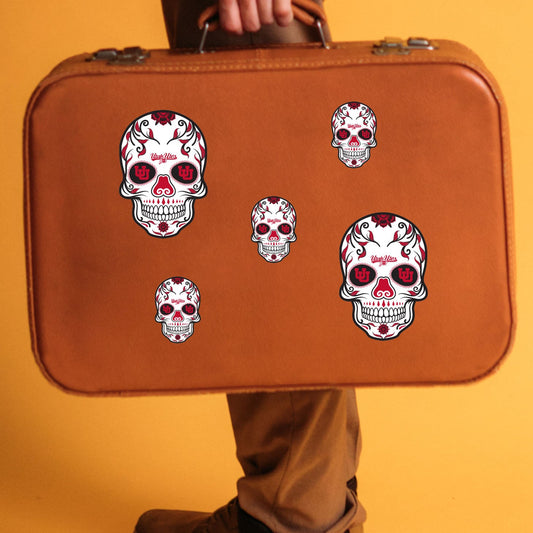 Utah Utes - 5 Sugar Skull Logo Minis (Mixed Sizes) - Official NCAA - Reusable Vinyl Decals