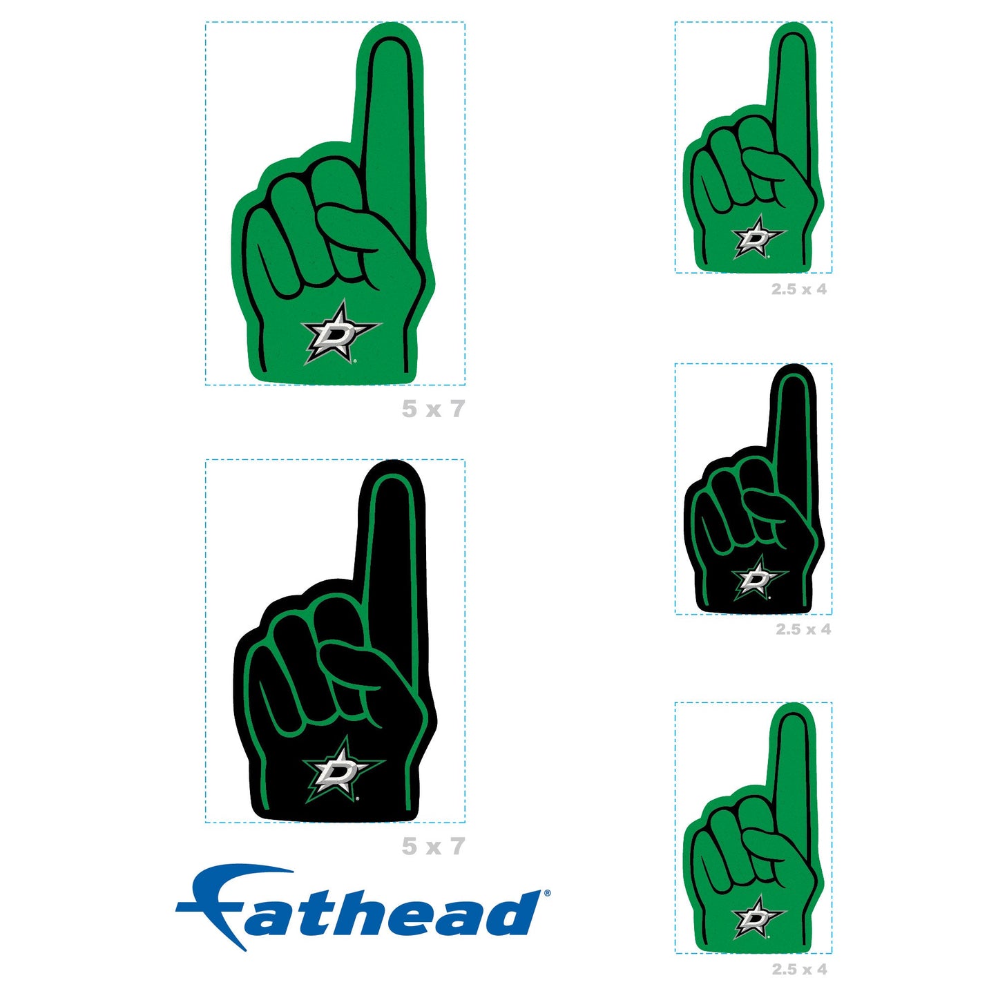 Dallas Stars - 5 Foam Finger Minis (Mixed Sizes) - Official NHL - Reusable Vinyl Decals