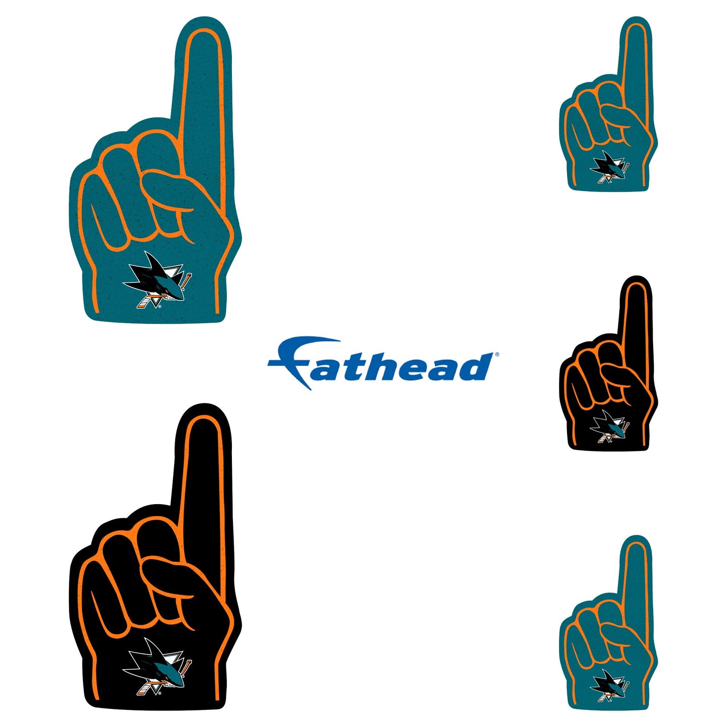 San Jose Sharks - 5 Foam Finger Minis (Mixed Sizes) - Official NHL - Reusable Vinyl Decals