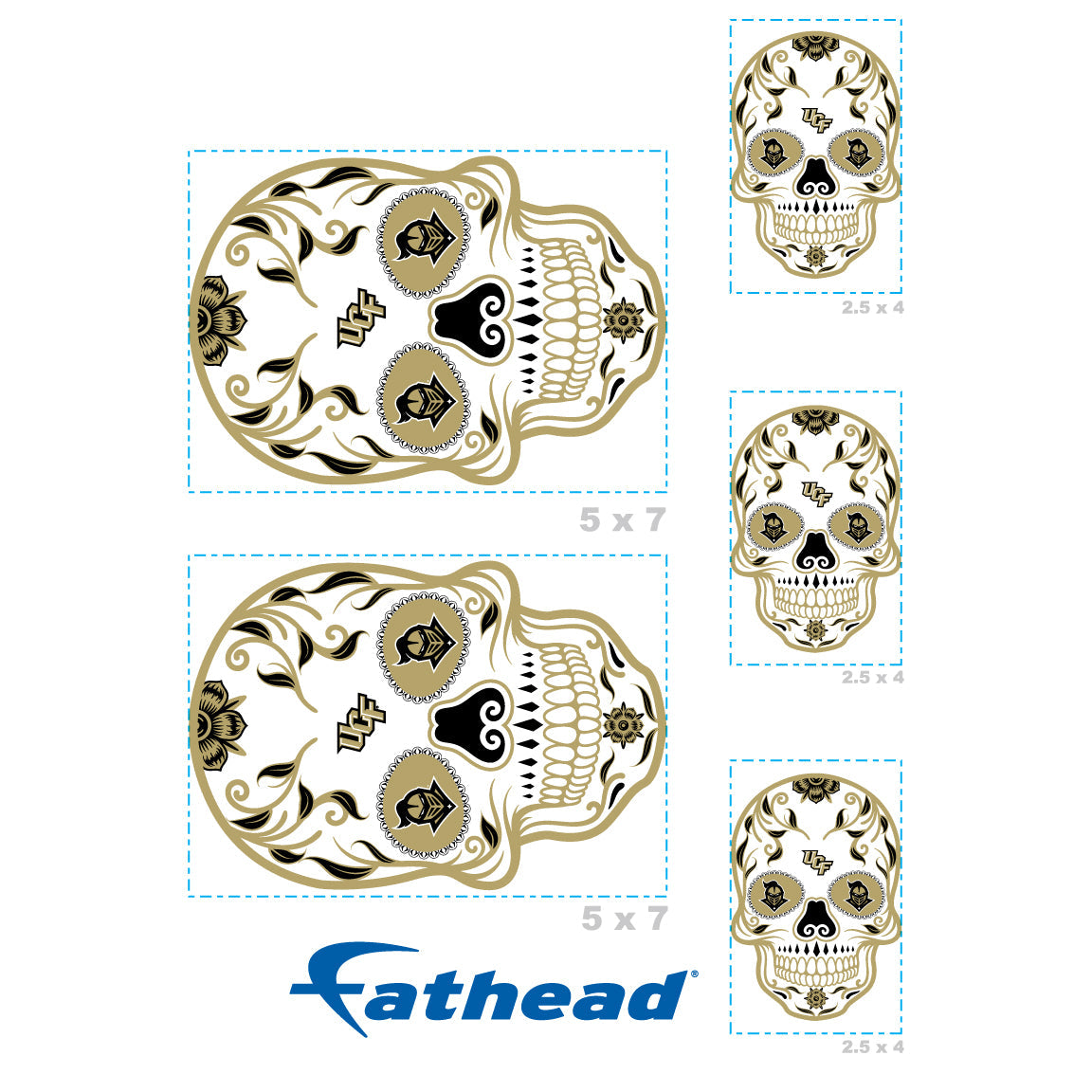 UCF Knights - 5 Sugar Skull Logo Minis (Mixed Sizes) - Official NCAA - Reusable Vinyl Decals