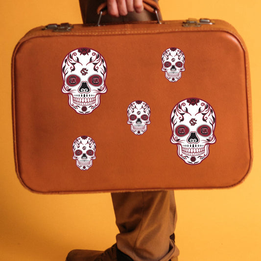 South Carolina Gamecocks - 5 Sugar Skull Logo Minis (Mixed Sizes) - Official NCAA - Reusable Vinyl Decals