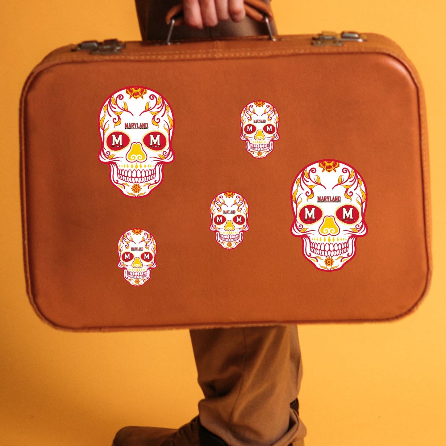 Maryland Terrapins - 5 Sugar Skull Logo Minis (Mixed Sizes) - Official NCAA - Reusable Vinyl Decals