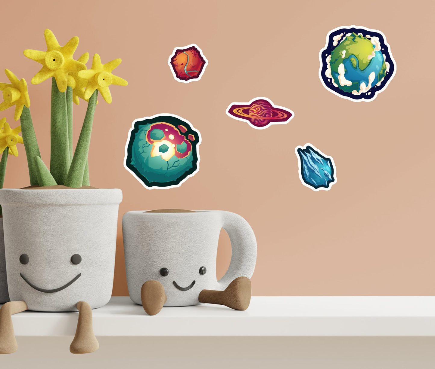 Sheet of 5 -Planets: Planets Minis        -   Removable    Adhesive Decal